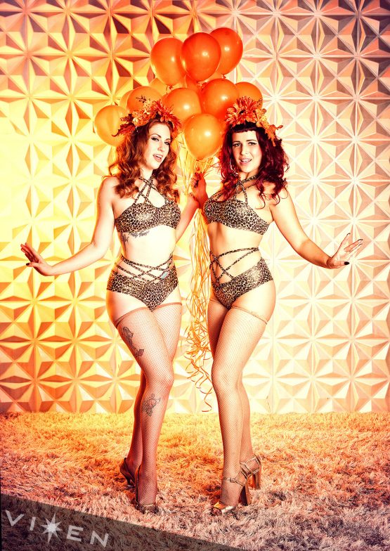 Eva Mae Garnet and Ginger N. Whiskey of Whiskey & Fuego Burlesque in San Diego