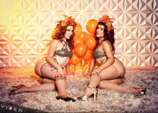 Eva Mae Garnet and Ginger N. Whiskey of Whiskey & Fuego Burlesque in San Diego